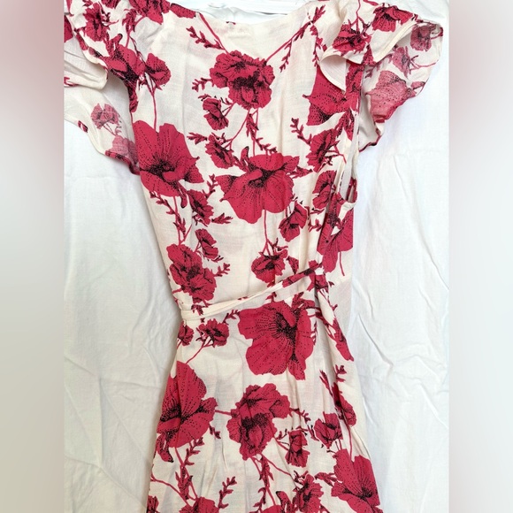 Free People Ruffle V-Neck Floral Wrap Dress in Red and White - Picture 4 of 4